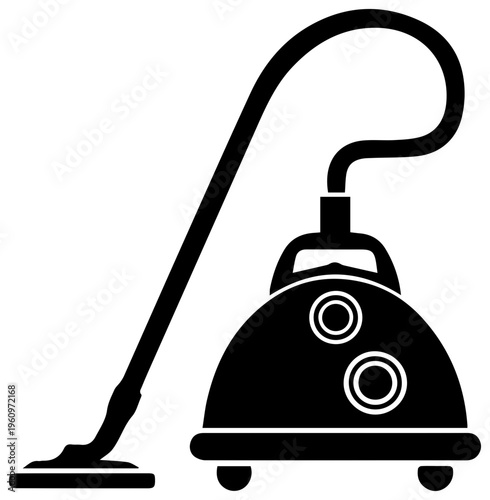 Cleanliness and hygiene concept professional carpet cleaning equipment modern vacuum cleaner with hose and nozzle isolated black silhouette graphic on white background