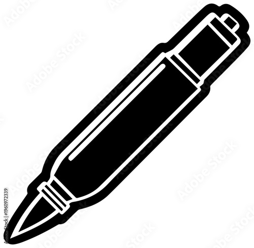 Black filled icon representing a permanent marker with a chisel tip symbolizing creativity writing and artistic expression isolated on a clean white background with a subtle
