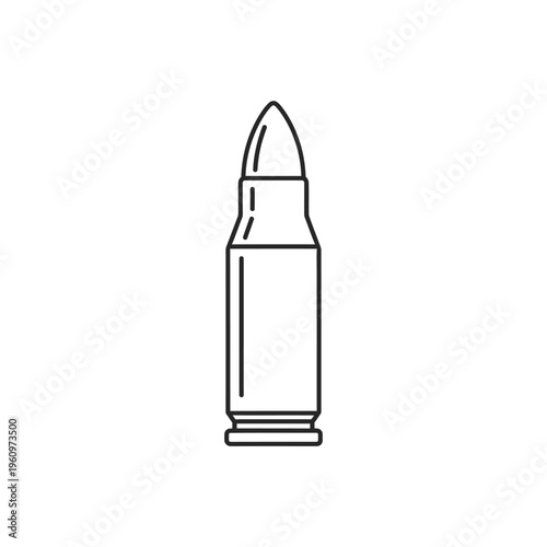 Single bullet icon, outline graphic of ammunition for firearm, isolated on white background.