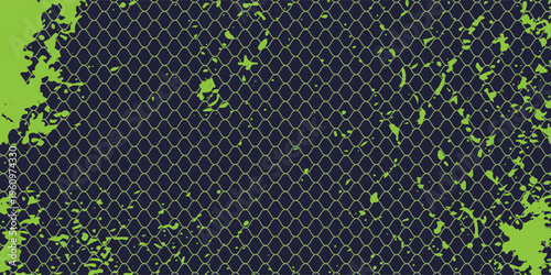 Grunge chain link fence texture in black and green tones, ideal for backgrounds, urban design, street art, and industrial style projects.