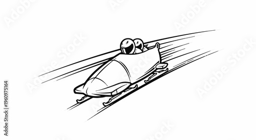 Two individuals in helmets speed down a track in a bobsled