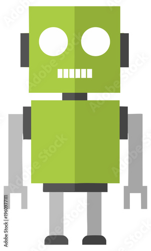 Cute Green Geometric Robot Character Vector for Technology Design