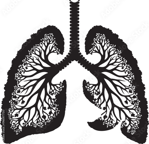 Human Lungs Silhouette with Tree Branch Anatomy Nature Vector Art