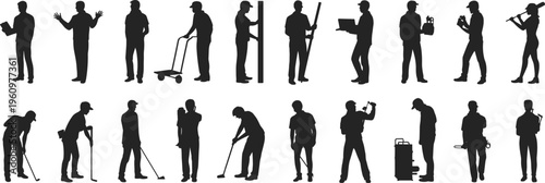 Silhouettes of people working leisure reading tools golf cart flat vector