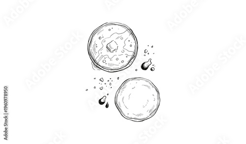 Top view of two whiskey glasses with ice cubes and splash effects