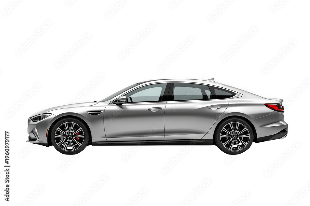 Fototapeta premium Silver modern luxury sedan showcasing premium automotive design