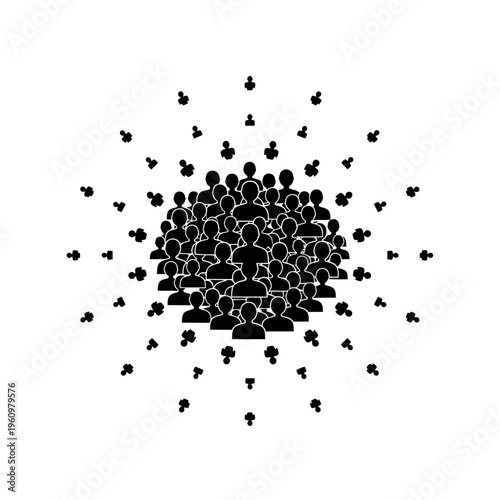 Black Silhouettes of People Crowd Together.