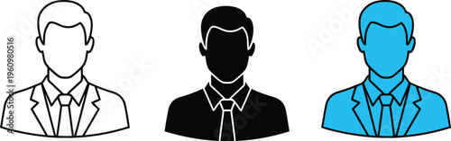 Businessman user profile icon set, flat design vector illustration for business