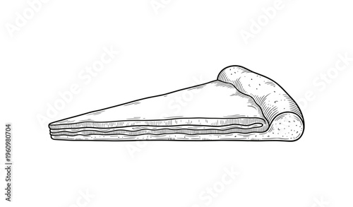 Hand-drawn slice of classic pie with flaky crust and filling on white background