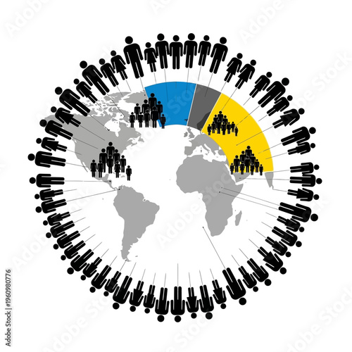 Diverse people around the world map.