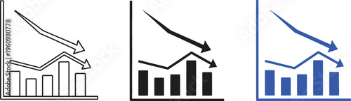Financial loss graph icons set showing downward trend vector illustration