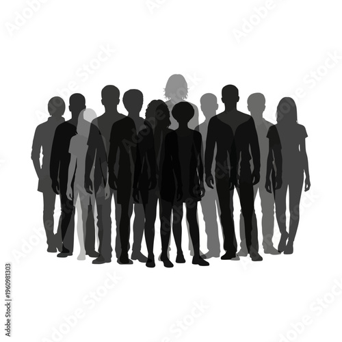 Group of people standing together silhouettes.