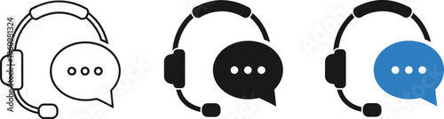 Customer Support Headset Icons Set with Chat Bubble Vector Illustration