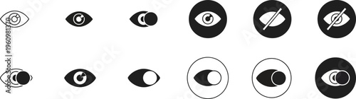Minimalist eye visibility toggle icons set for UI design vector illustration.