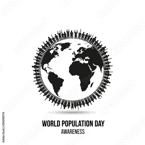 People standing around the world globe.