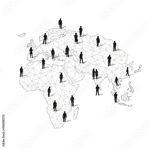 People standing on world map illustration.