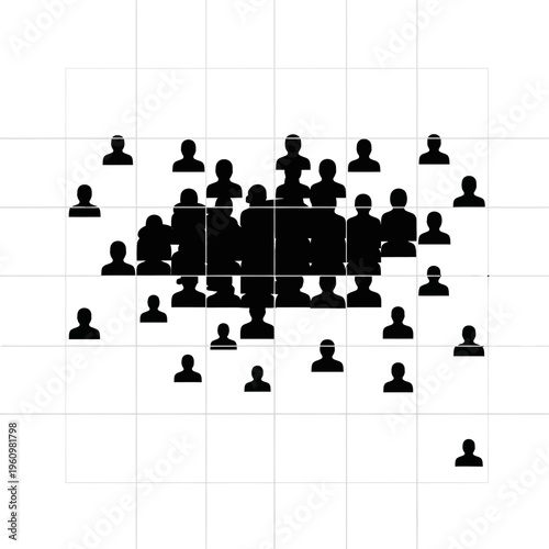 Silhouette of diverse crowd people icons.