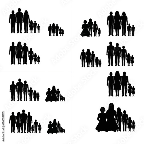 Silhouettes of people in various groups.
