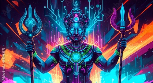 Futuristic Hindu Deity Illustration.