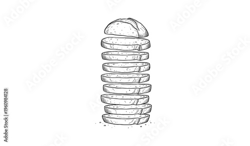 Stacked sliced bread illustration in black and white line art