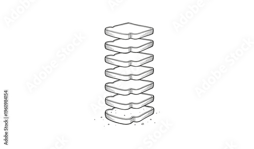 Stack of eight slices of bread illustration - minimalist black and white line art