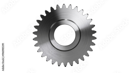 Isolated metallic gear wheel, precision industrial machinery component, complex engineering part