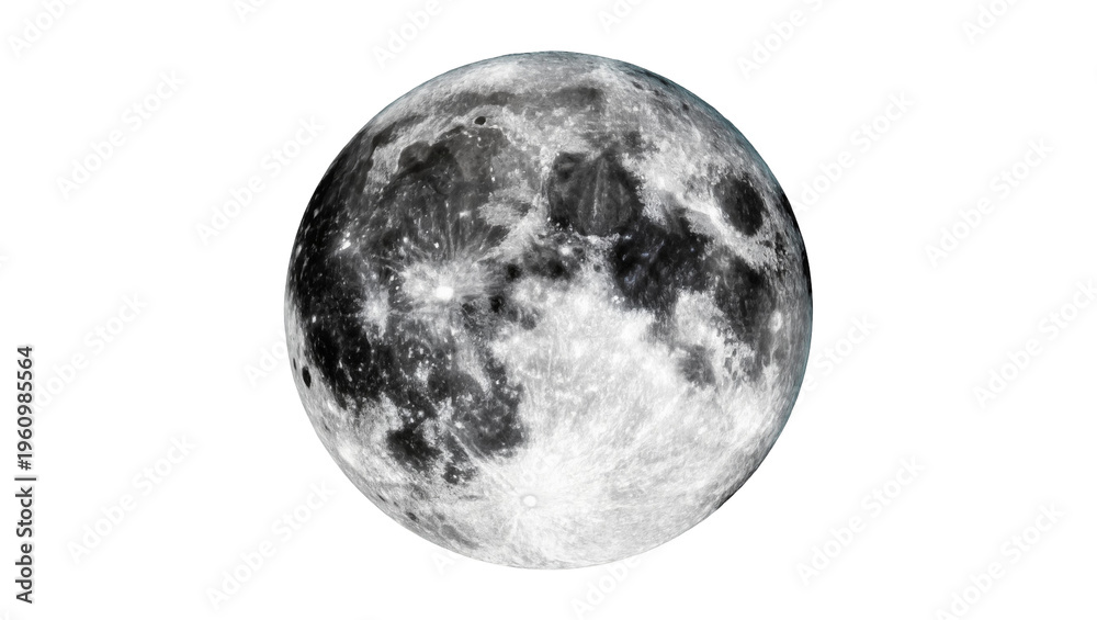 Obraz premium Isolated astronomical detailed full moon glowing with visible craters and lunar surface