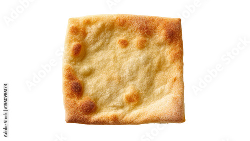 Isolated freshly baked square focaccia flatbread, golden crust, delicious Mediterranean appetizer