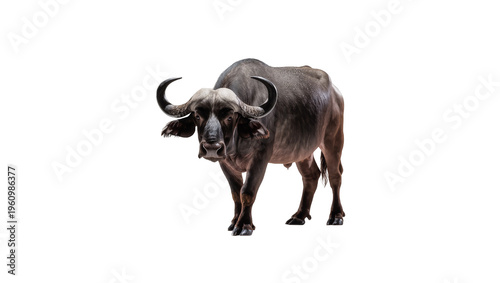 Canvas Print Isolated powerful Cape buffalo standing, majestic African wildlife mammal lookin
