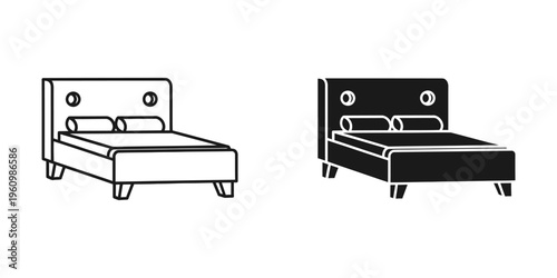 two single beds in hotel room flat design vector illustration
