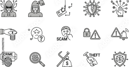 flat design icons set of cybersecurity threats and online fraud prevention concepts