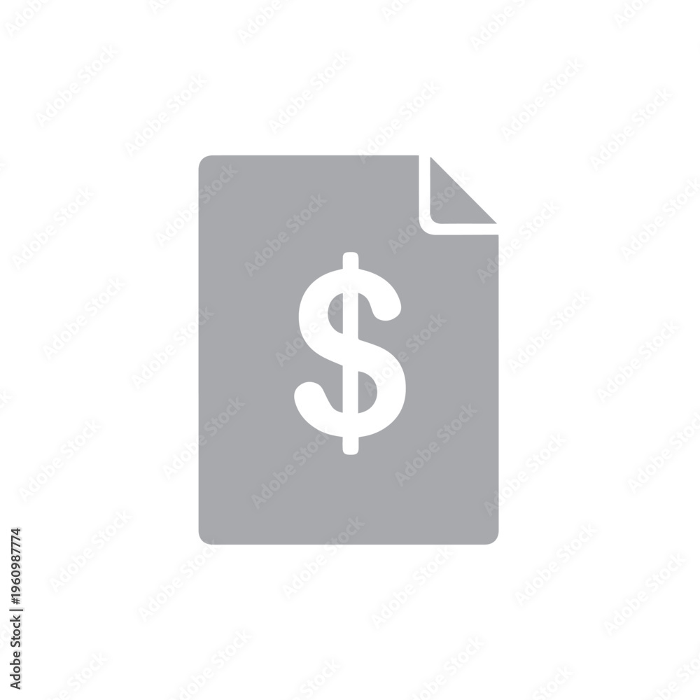 Fototapeta premium Monochrome gray icon represents a simple abstract bill or statement featuring a prominent dollar currency sign.