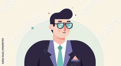 Animated businessman in a suit with glasses and a teal tie