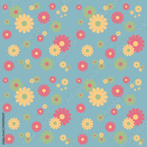 Spring and summer Seamless floral Pattern with blue background: Vector Illustration for Fabric, Clothing, wallpaper, tile floor and fashion Design 