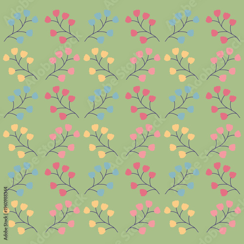 Spring and summer Seamless floral Pattern with green background: Vector Illustration for Fabric, Clothing, wallpaper, tile floor and fashion Design 