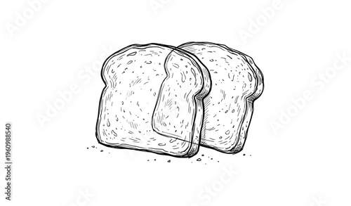 Hand-drawn illustration of two slices of toasted bread with crumbs
