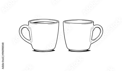 Outline drawing of two coffee mugs with handles