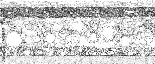 Abstract layered texture with organic circular and granular patterns in black and white