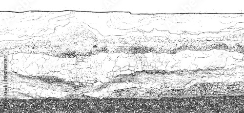 Black and white abstract textured horizontal layers with cracked and granular patterns