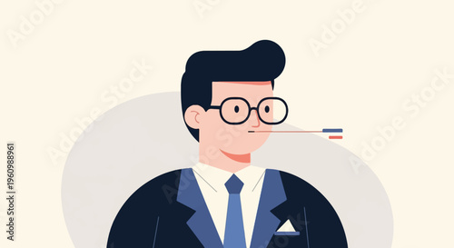 Flat illustration of a man in a suit with glasses and a thermometer