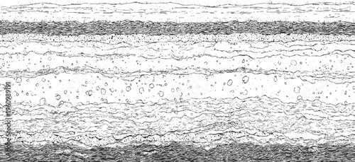 Cross section of layered earth strata with wavy lines and circular inclusions abstract background texture