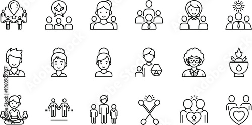diverse flat design icons of people in various professions and family roles vector illustration