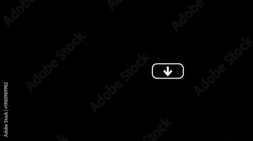 Minimalist UI button with downward arrow for download or scroll on black backdrop, web and app interface element