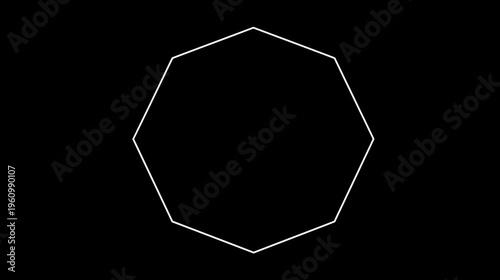 White outline of a regular heptagon geometric shape on a black background, a minimalist vector illustration for design elements.