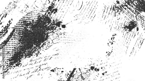 Distressed textured background with faded handwritten script and ink splatters grunge vintage paper