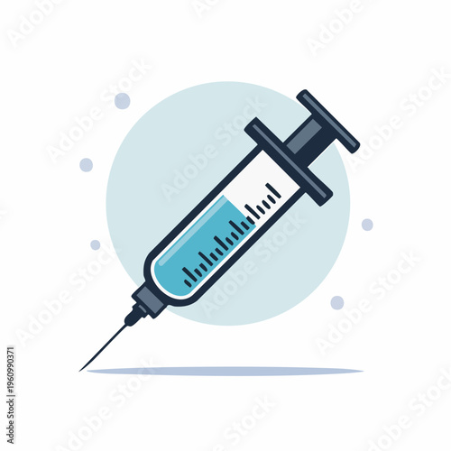 Stylized medical syringe filled with blue liquid, depicting essential healthcare, vaccination, and disease prevention, a clear graphic for health, science, and medical information