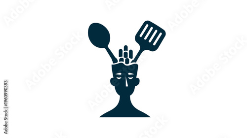 Culinary Mind: Creative Chef's Brain with Cooking Utensils and Food Ingredients. Foodie Inspiration and Kitchen Ideas Icon.