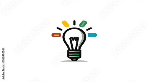 Bright light bulb with colorful rays symbolizing a new idea, creative thought, innovation, and problem-solving concept.