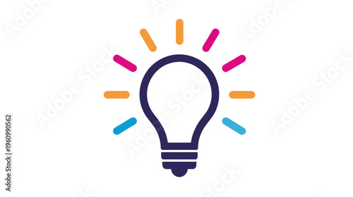 Vibrant lightbulb icon with colorful rays, representing a bright idea, innovation, inspiration, creativity, solution, and brilliant concept.