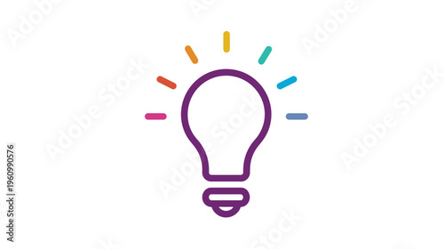 Colorful Lightbulb Idea Icon with Gradient Rays. Concept of Innovation, Creativity, Solution, Thinking, and Inspiration